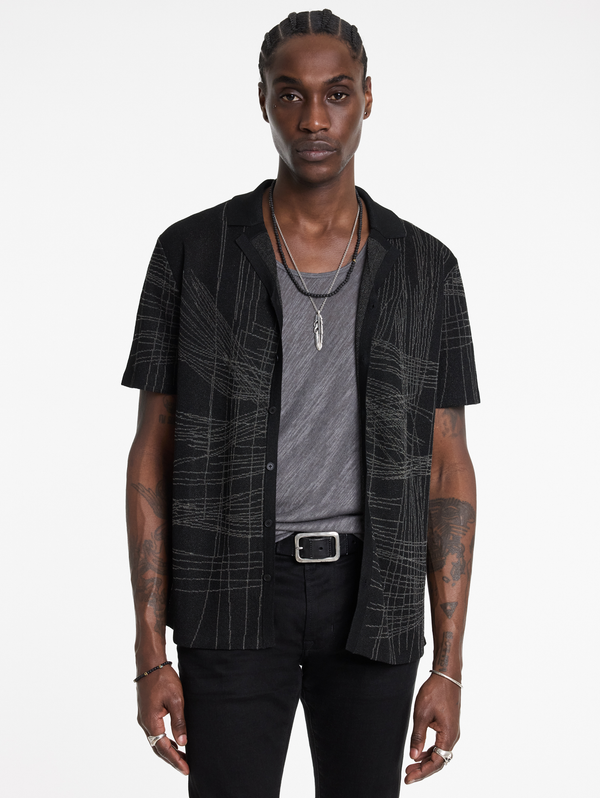 SIMON SS UNRAVELING JACQUARD CAMP COLLAR SHIRT