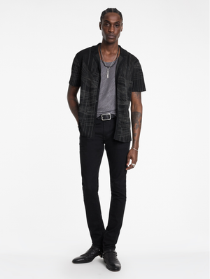 SIMON SS UNRAVELING JACQUARD CAMP COLLAR SHIRT
