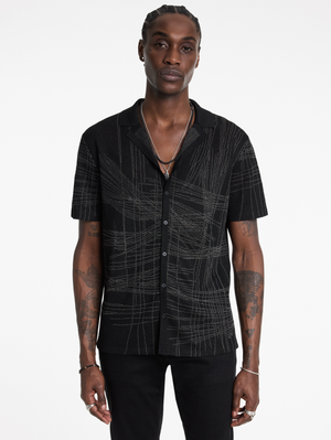 SIMON SS UNRAVELING JACQUARD CAMP COLLAR SHIRT