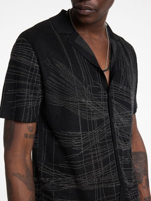 SIMON SS UNRAVELING JACQUARD CAMP COLLAR SHIRT