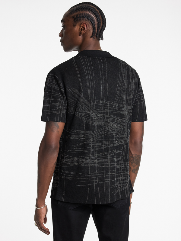 SIMON SS UNRAVELING JACQUARD CAMP COLLAR SHIRT